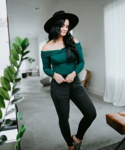 Peach Love California Aviva Ribbed Off Shoulder Bodysuit