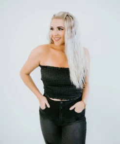 Ocean Drive Tops Silas Faux Leather Smocked Tube Top