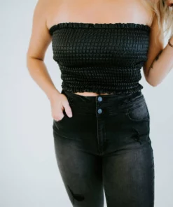 Ocean Drive Tops Silas Faux Leather Smocked Tube Top