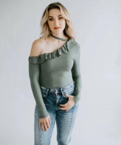 Peach Love California Leighton Asymmetrical Ruffle Bodysuit