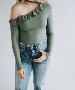 Peach Love California Leighton Asymmetrical Ruffle Bodysuit