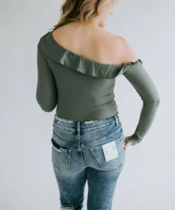 Peach Love California Leighton Asymmetrical Ruffle Bodysuit