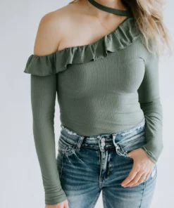 Peach Love California Leighton Asymmetrical Ruffle Bodysuit