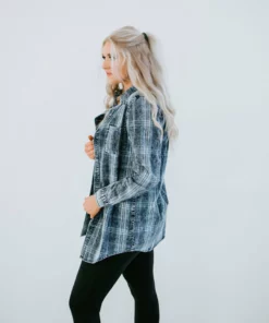 Peach Love California Tops Colleen Washed Denim Plaid Shirt