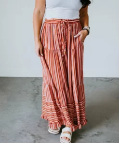 Davi & Dani Fine Line Ruffle Wide Leg Pant Bottoms