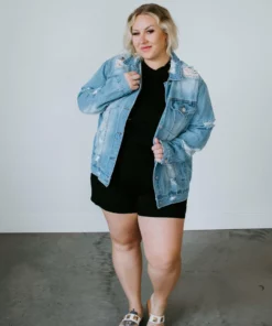 Risen Curvy Zamora Distressed Denim Jacket
