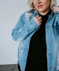Risen Curvy Zamora Distressed Denim Jacket