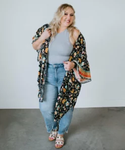 Haptics Garden Splendor Floral Kimono Curvy