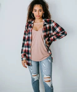 Clothing Of America Well Plaid Button Down Top Curvy