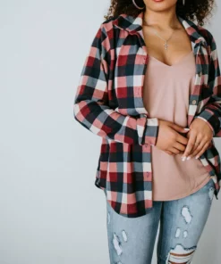 Clothing Of America Well Plaid Button Down Top Curvy