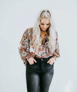 Avvio LA Florian Printed Woven Bodysuit Tops