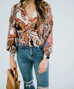 Avvio LA Florian Printed Woven Bodysuit Tops