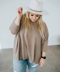 La Miel Curvy Tiana Waffle Knit Top