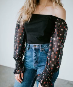 Shiying Fashion Rosalina Sheer Sleeve Top Tops