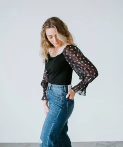 Shiying Fashion Rosalina Sheer Sleeve Top Tops