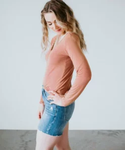 POL Clothing Inc. Tops Cindie Ribbed V-Neck Top