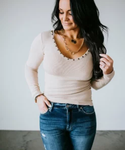 POL Clothing Inc. Tops Cindie Ribbed V-Neck Top