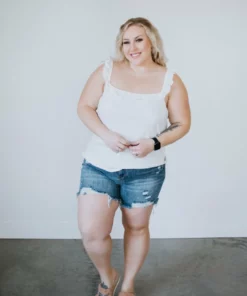 Hayden Plus Curvy Felicity Eyelet Trim Tank