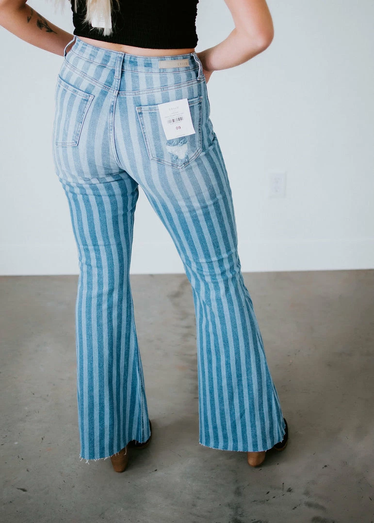 Cello Jeans Raina Striped Flare Jean Bottoms 12 Cello Jeans Raina Striped Flare Jean Bottoms