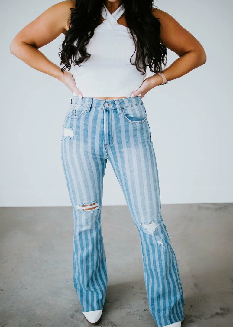 Cello Jeans Raina Striped Flare Jean Bottoms 4 Cello Jeans Raina Striped Flare Jean Bottoms