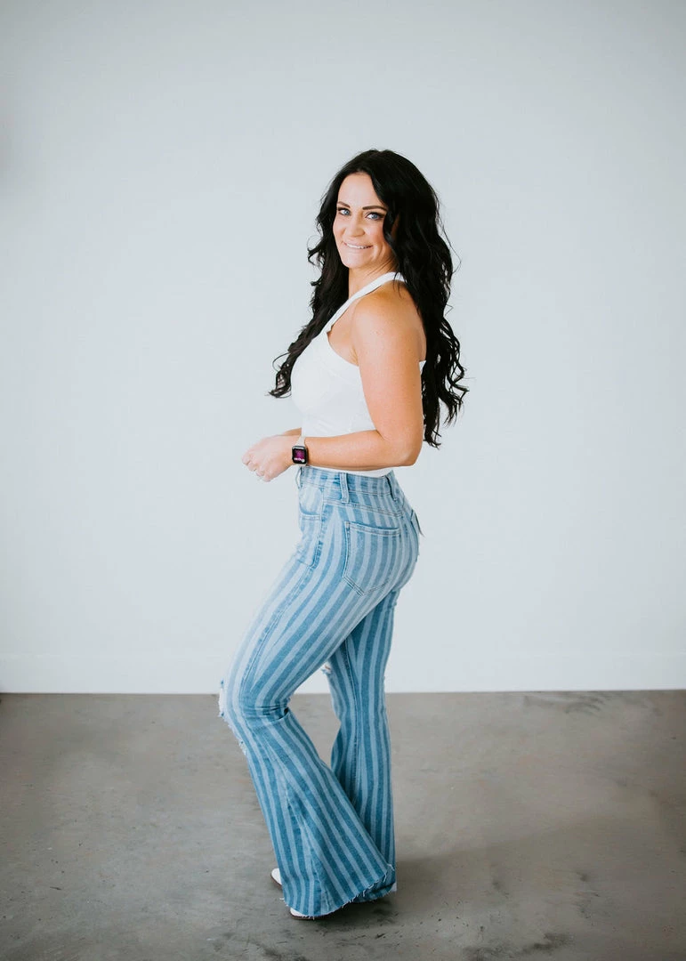 Cello Jeans Raina Striped Flare Jean Bottoms 7 Cello Jeans Raina Striped Flare Jean Bottoms