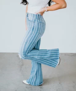 Cello Jeans Raina Striped Flare Jean Bottoms