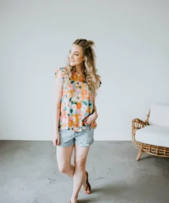 Les Amis Garden Party Ruffle Sleeve Top Tops