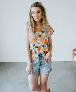 Les Amis Garden Party Ruffle Sleeve Top Tops