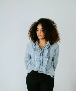 Cezele Tops Marielle Ruffle Button Up Top