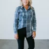 Peach Love California Tops Colleen Washed Denim Plaid Shirt