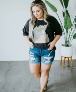 Vintage Canvas Love Yourself Graphic Tee Tops