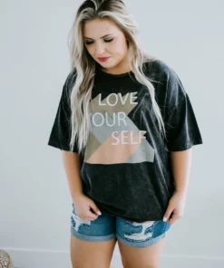 Vintage Canvas Love Yourself Graphic Tee Tops