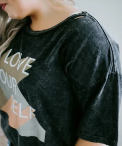 Vintage Canvas Love Yourself Graphic Tee Tops