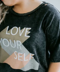 Vintage Canvas Love Yourself Graphic Tee Tops