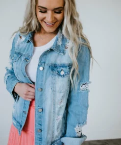 Risen Curvy Zamora Distressed Denim Jacket
