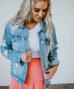 Risen Curvy Zamora Distressed Denim Jacket