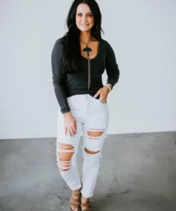 POL Clothing Inc. Tops Cindie Ribbed V-Neck Top