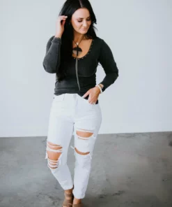 POL Clothing Inc. Tops Cindie Ribbed V-Neck Top